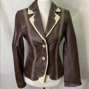 Pamela McCoy Jacket Blazer Soft Leather  Button XS